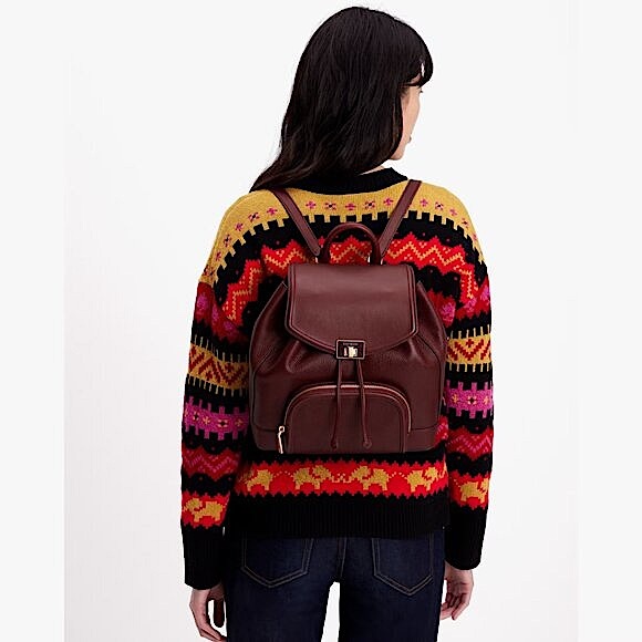 Kate Spade York Pebbled & Smooth Leather Backpack In Cordovan Burgundy - Picture 8 of 8